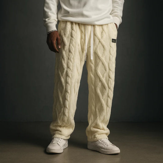 Men’s Cable-Texture Fleece Sweatpants with Relaxed Fit