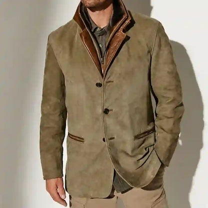 Men’s Vintage Suede-Style Layered Collar Button Coat