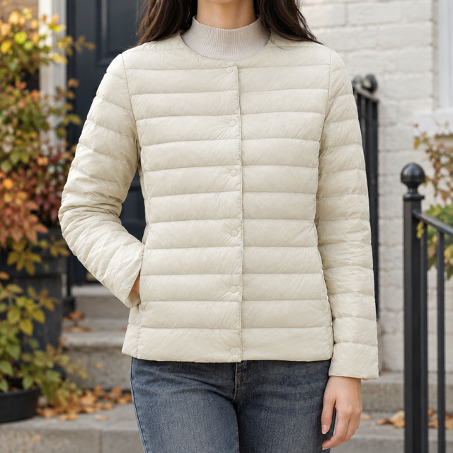 Women’s Lightweight Quilted Collarless Snap Jacket