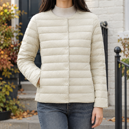 Women’s Lightweight Quilted Collarless Snap Jacket