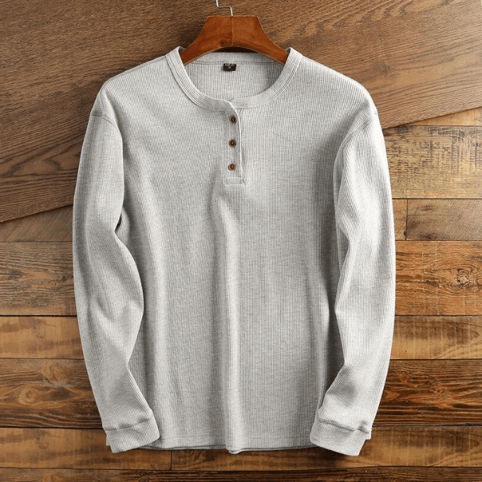 Men’s Textured Waffle-Knit Button-Placket Henley