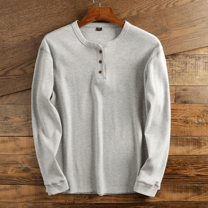 Men’s Textured Waffle-Knit Button-Placket Henley