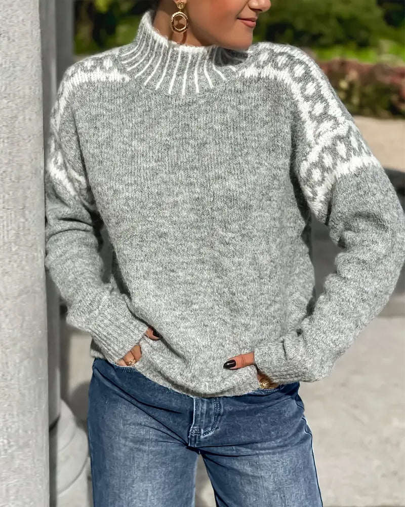 Women’s Relaxed Fit Wool Blend High-Neck Knit Sweater