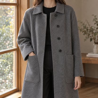 Women’s Longline Straight-Fit Wool Button Coat
