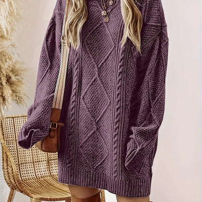 Women's Cable-Knit Sweater Dress with Classic Crew Neck