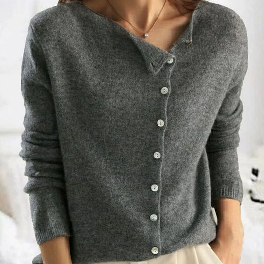 Women’s Draped Asymmetric V-Neck Knit Cardigan with Diagonal Button Front