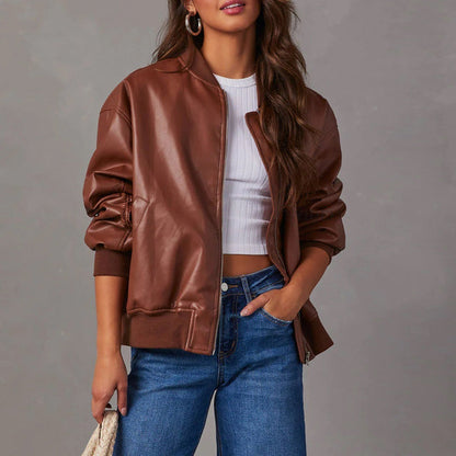 Women’s Relaxed Vegan Leather Bomber Jacket