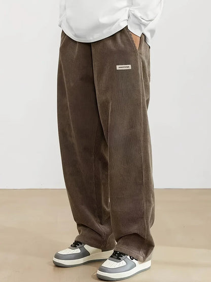 Men’s Relaxed Corduroy Pants with Elastic Waistband and Cuffs