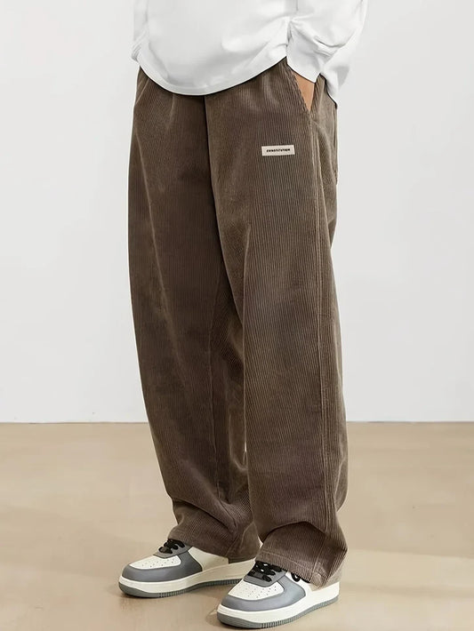 Men’s Relaxed Corduroy Pants with Elastic Waistband and Cuffs