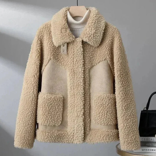 Women’s Plush Shearling Jacket with Oversized Patch Pockets