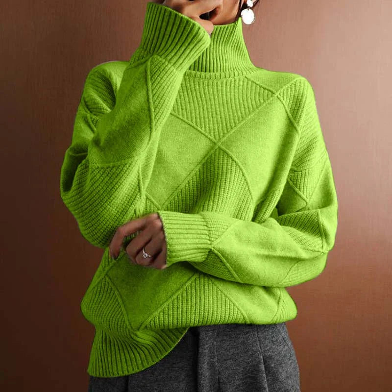 Women’s Textured Geometric High-Neck Relaxed Knit Sweater