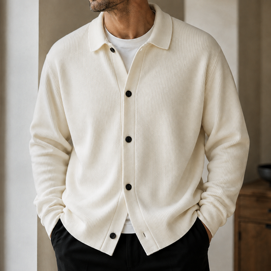 Men’s Ribbed Polo-Collar Button Cardigan