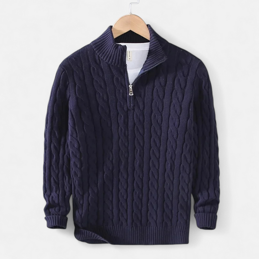 Men’s Ribbed Turtleneck Half-Zip Knit Sweater