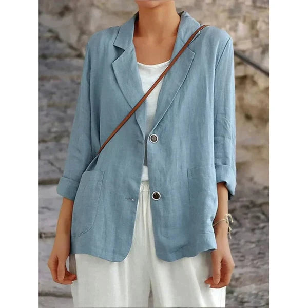 Women’s Tailored Linen Blazer with Lightweight Button Front