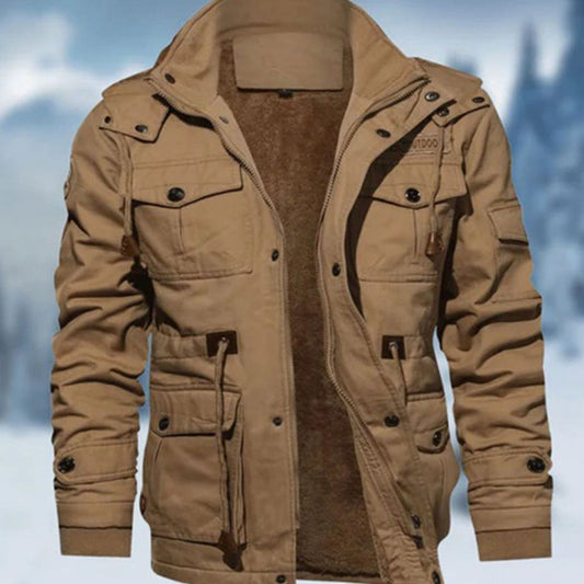 Men’s Fleece-Lined Multi-Pocket Cargo Bomber Jacket