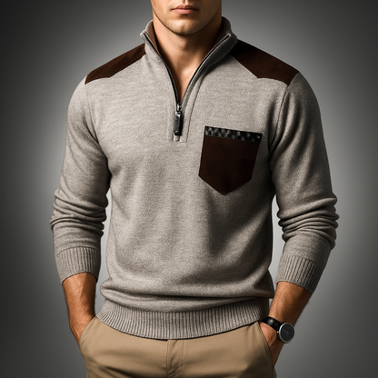 Men’s Contrast Panel Quarter-Zip High Collar Sweater
