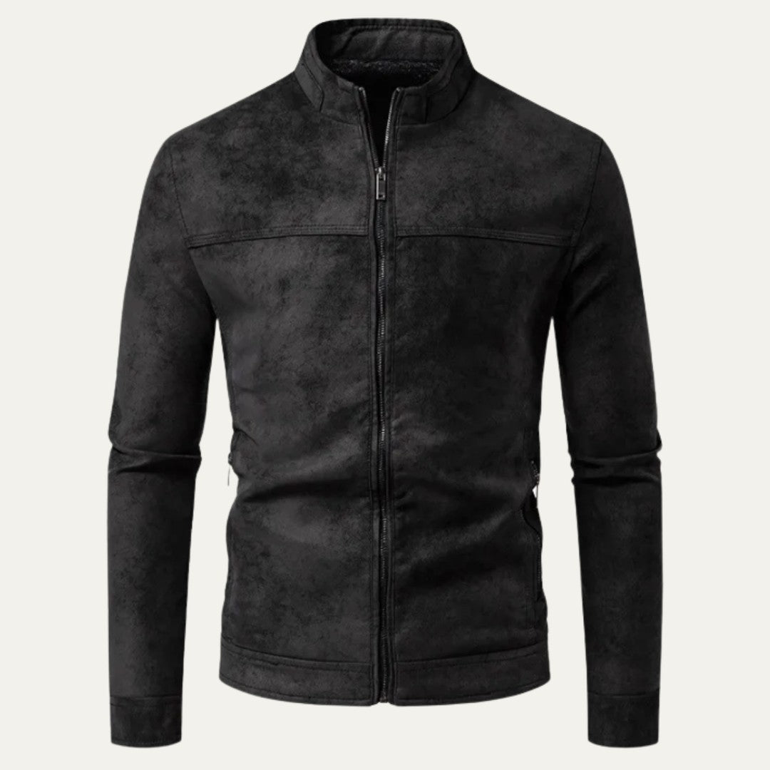 Men’s Asymmetric Zip Leather-Look Moto Jacket