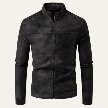 Men’s Asymmetric Zip Leather-Look Moto Jacket