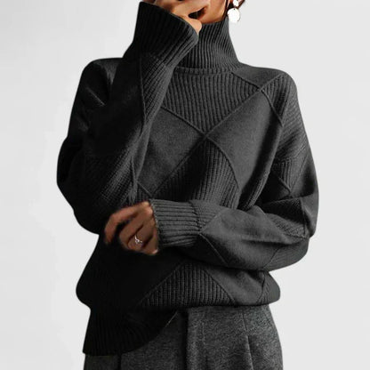 Women’s Textured Diamond Knit Relaxed Turtleneck Sweater