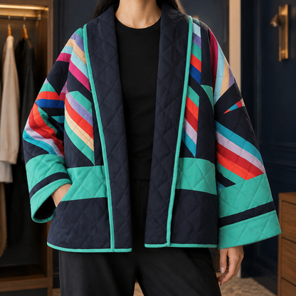 Women’s Oversized Geometric Patchwork Quilted Jacket