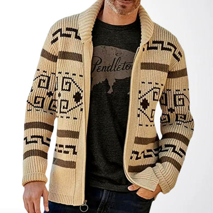 Men’s Geometric Jacquard Shawl Collar Zip Cardigan