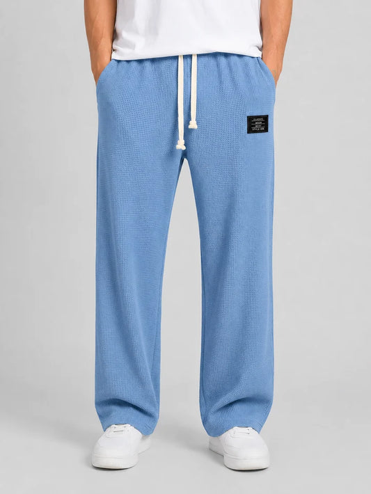 Men’s Textured Waffle Knit Trousers with Drawstring Waist