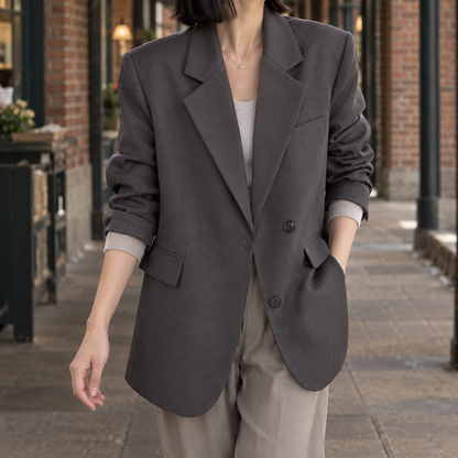 Women’s Relaxed Straight-Fit Blazer with Flap Pockets