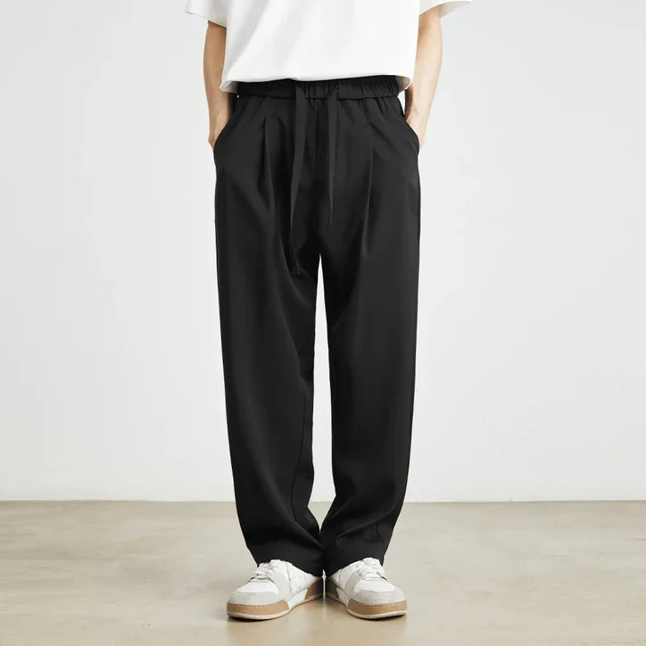 Men’s Relaxed Pleated Trousers with Elastic Drawstring Waist