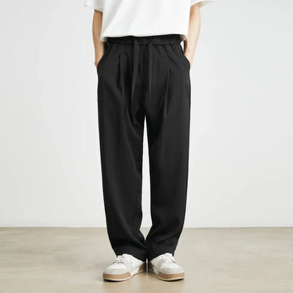 Men’s Relaxed Pleated Trousers with Elastic Drawstring Waist