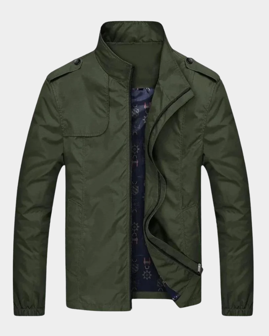 Men’s Military-Inspired Stand-Collar Zip Bomber Jacket