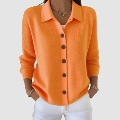Women’s Relaxed Lapel Collar Button-Front Knit Cardigan