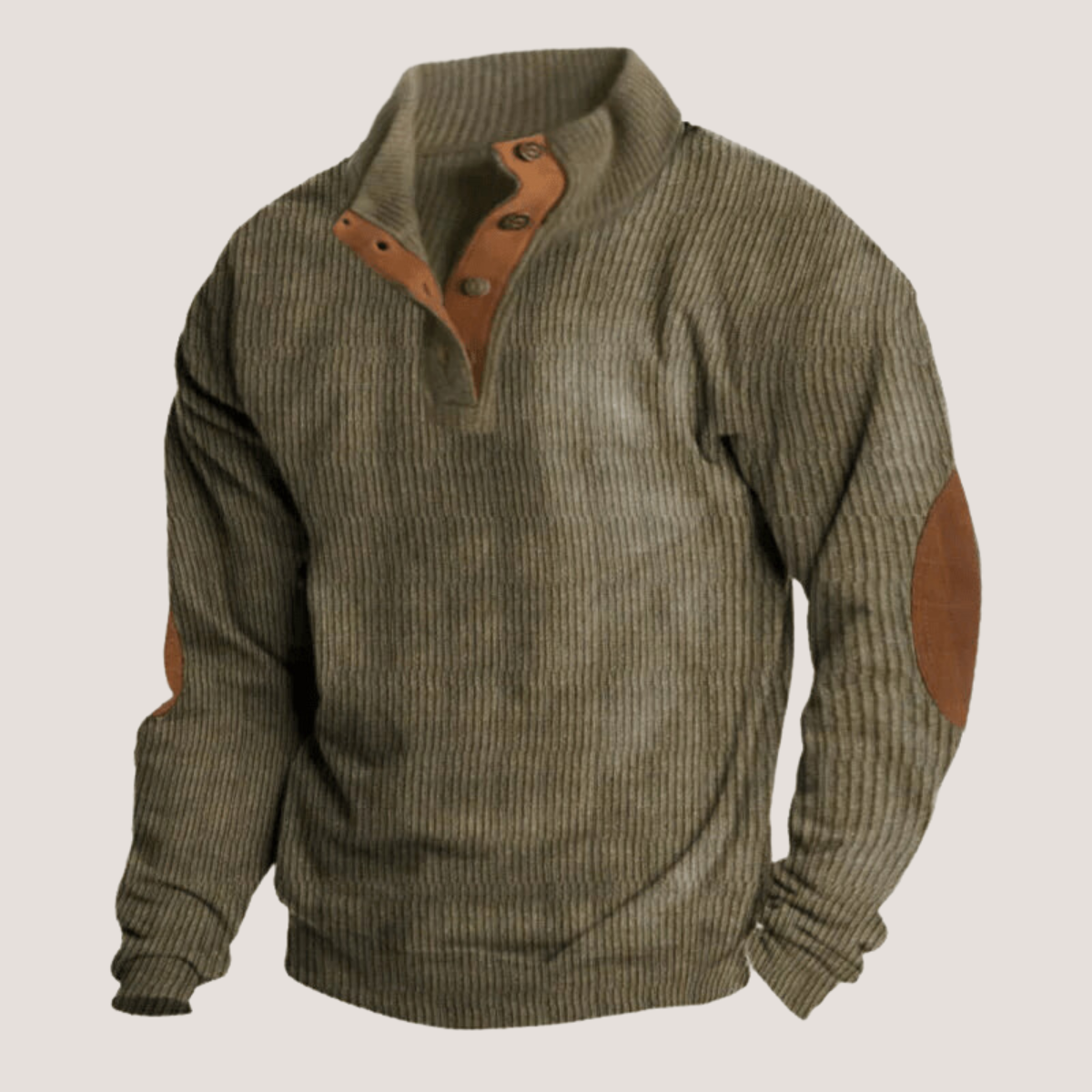 Men’s Textured Rib Knit Sweater with Elbow Patches