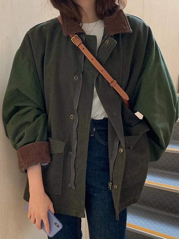 Women’s Oversized Utility Jacket with Patch Pockets and Relaxed Fit