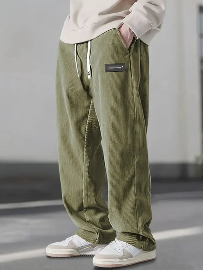 Men’s Relaxed Cotton Corduroy Pants with Drawstring Waist