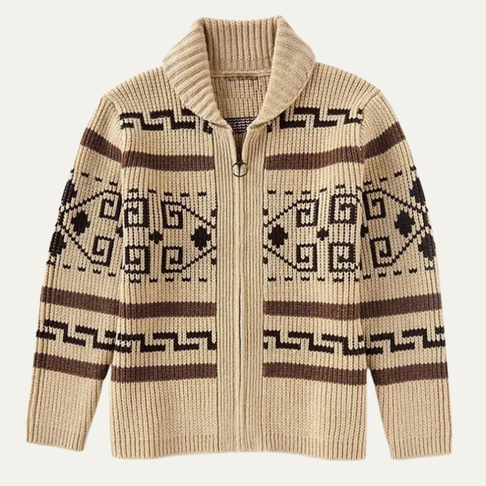 Men’s Patterned Jacquard Shawl Collar Cardigan