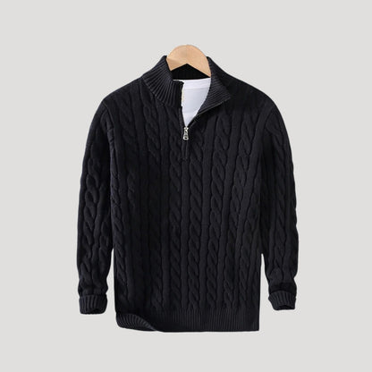 Men’s Classic Cable-Knit Half-Zip Wool Sweater