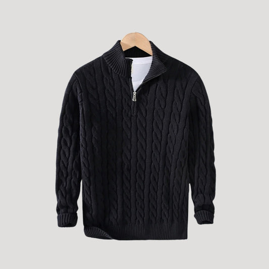 Men’s Classic Cable-Knit Half-Zip Wool Sweater