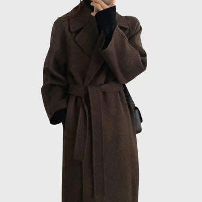 Women’s Longline Wool-Blend Coat with Adjustable Waist Belt