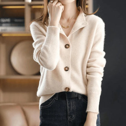 Women’s Cashmere-Blend Mock-Neck Button-Front Knit Cardigan