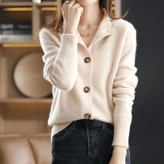 Women’s Cashmere-Blend Mock-Neck Button-Front Knit Cardigan