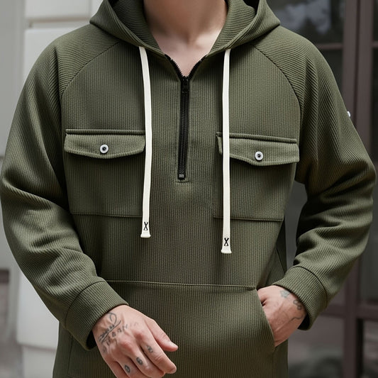 Men’s Ribbed Quarter-Zip Utility Hoodie