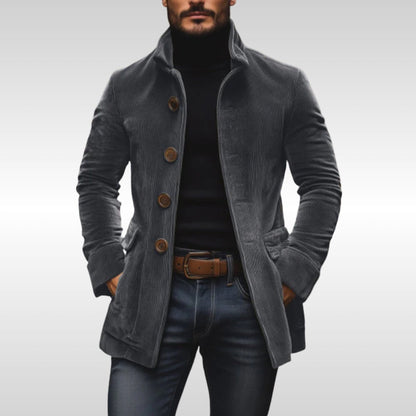 Men’s Slim-Fit Corduroy Stand-Collar Wool Coat