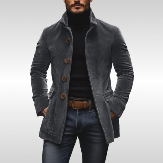 Men’s Slim-Fit Corduroy Stand-Collar Wool Coat