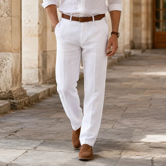 Men’s Relaxed Straight-Leg Linen Trousers with Belt Loops