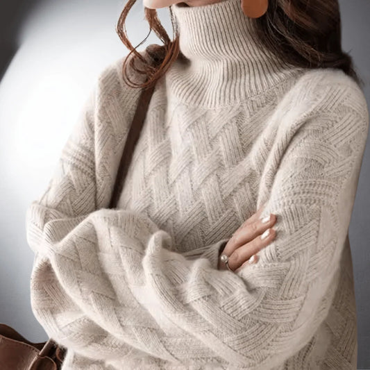 Women’s Oversized Basketweave Turtleneck Sweater