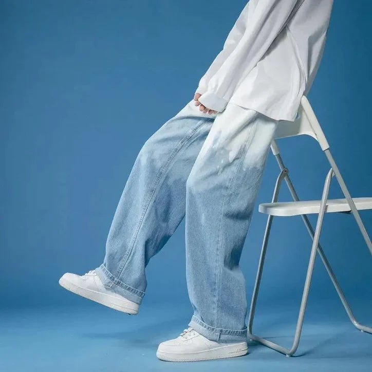 Men’s Tailored Fade-Finish Denim Jeans with Five Pockets