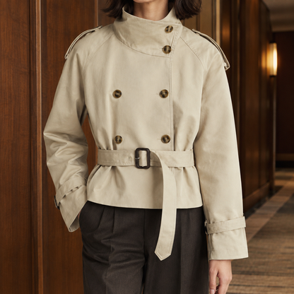 Structured Cropped Double-Breasted Belted Jacket