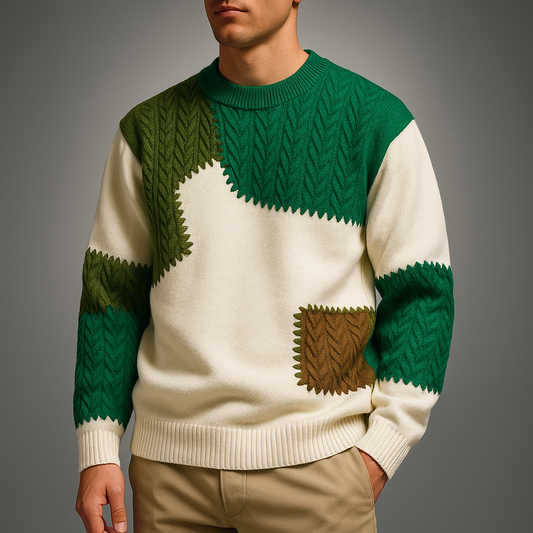 Men’s Colorblock Textured Knit Pullover Sweater