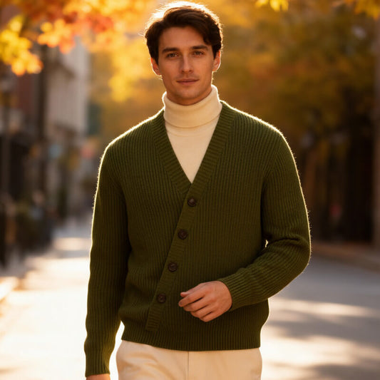 Men’s Stretch Ribbed V-Neck Button Cardigan