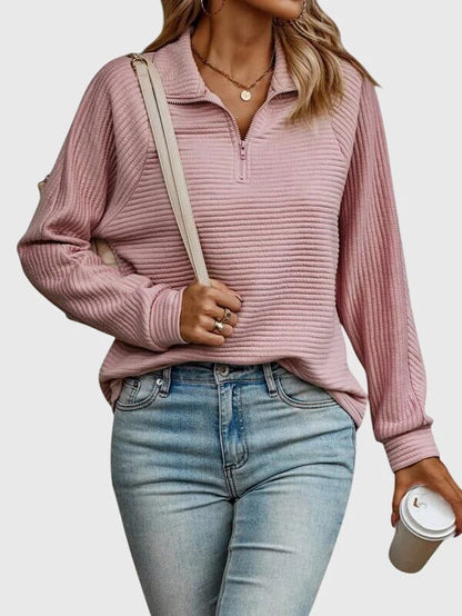 Women’s V-Neck Half-Zip Pullover Sweater with Elegant Fit